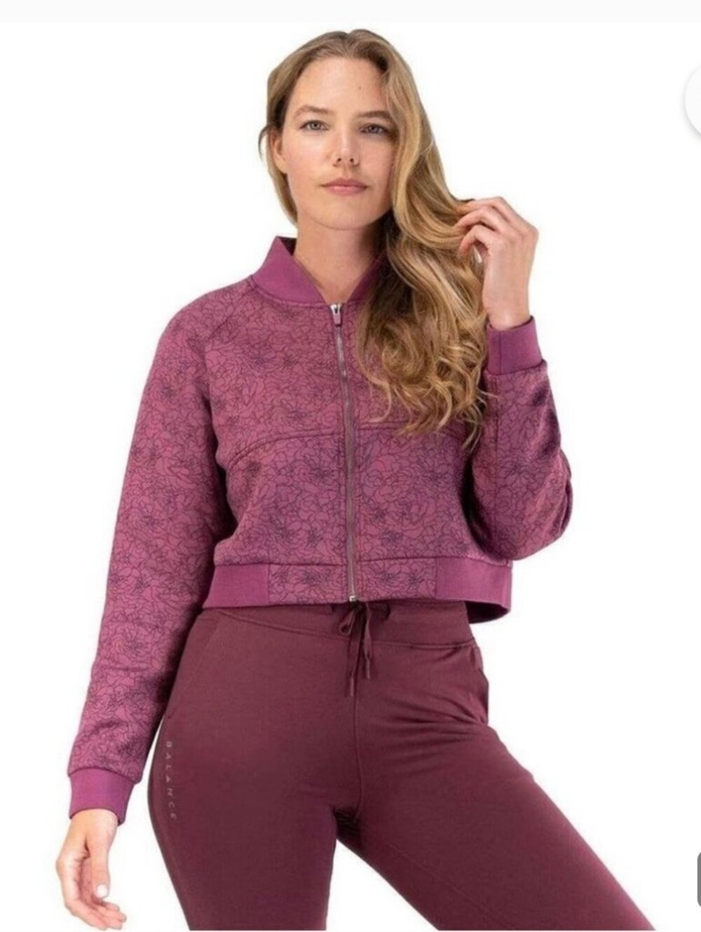 Balance Athletica Cropped Bomber Jacket, Wild Rose Purple